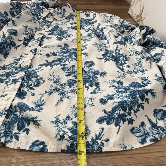 GAP x LoveShackFancy Top XL Button Down Cropped Boxy Floral Romantic Blue White - Picture 15 of 16
